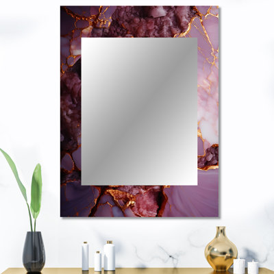Rose et or agate de marbre rivière I - miroir mural abstrait, miroir décoratif moderne, impression d'art en métal