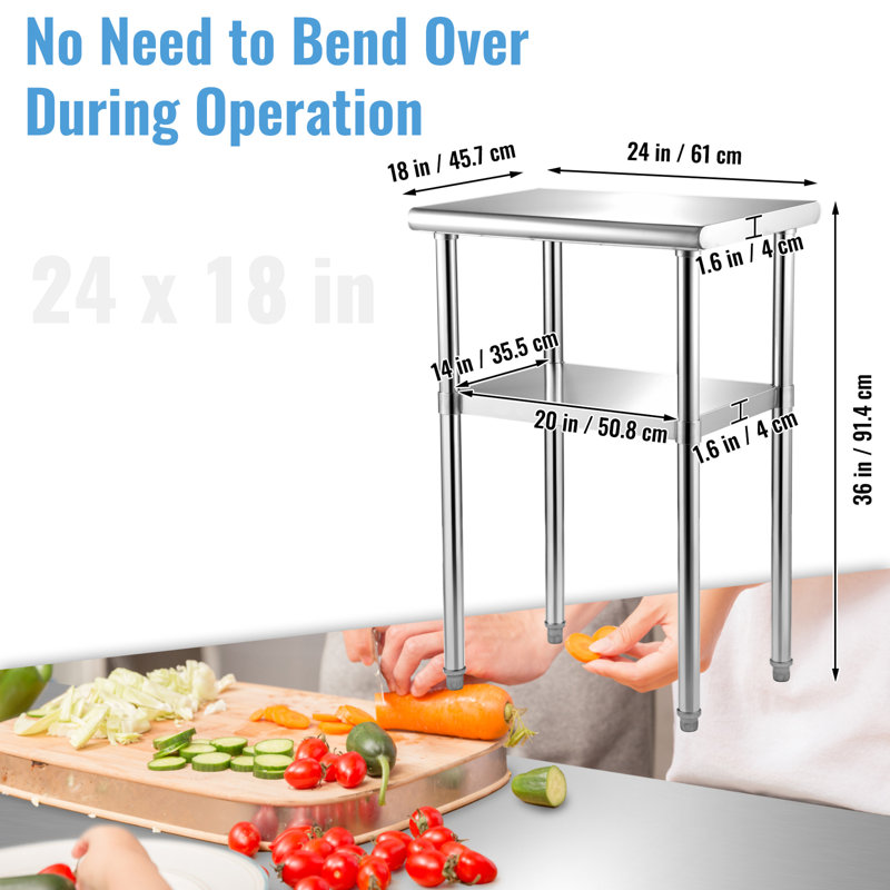 Table de préparation en acier inoxydable, 61 x 46 x 91 cm, capacité de charge de 272 kg, table de travail robuste en métal avec tablette inférieure et pieds réglables, poste de travail professionnel pour cuisine, restaurant, garage ou jardin.