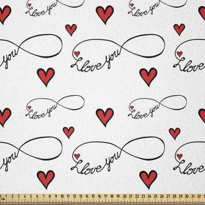 Tissu «I Love You» par The Yard, thème d'écriture à la main avec cœurs rouges romantiques à l'infini, carré