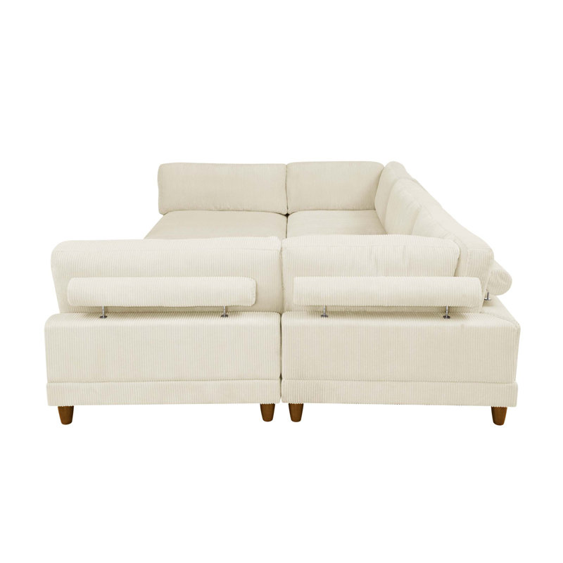 Canapé modulaire en velours côtelé Corduroy, Velours côtelé beige, H 34 po x l 178 po x P 89 po, Orienté à droite