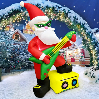 Décoration de Noël gonflable de 6 pi, Père Noël froid jouant de la guitare, décorations de Noël gonflables pour l'extérieur, lumières DEL intégrées pour la fête de Noël