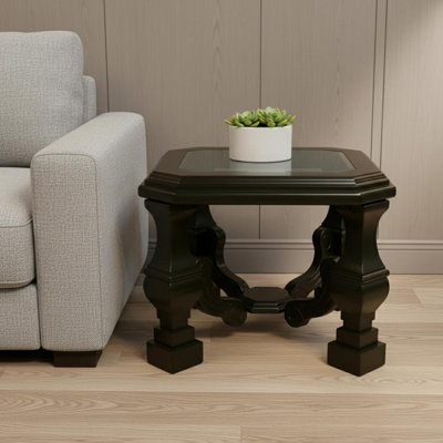 Table de bout carrée 24 po en bois et verre brun clair espresso