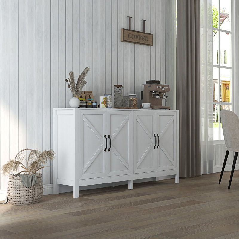 Storage Cabinet, Buffet Sideboard with Barn Door, Shelf, White