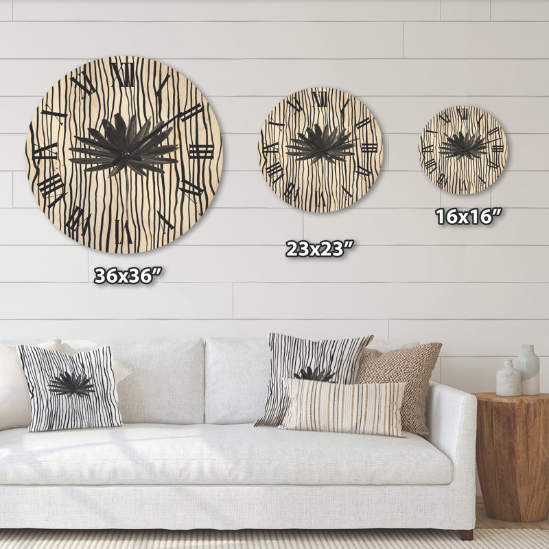 Horloge murale à feuilles tropicales sur bois rayé III, Petit