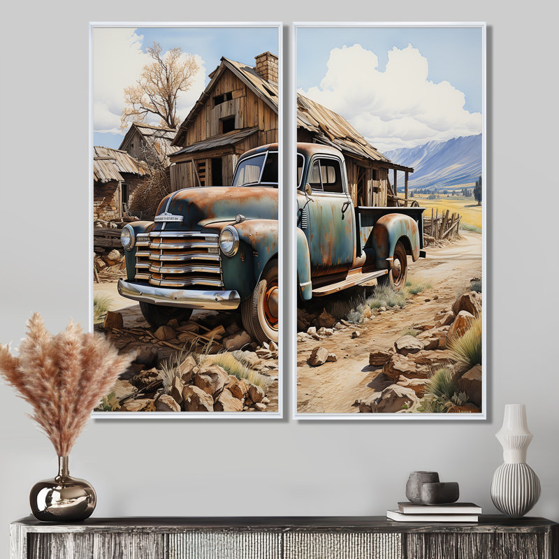 Élégance de camionnette de ferme - décoration murale grande camionnette, H 32 po x l 32 po, Impression encadrée flottante