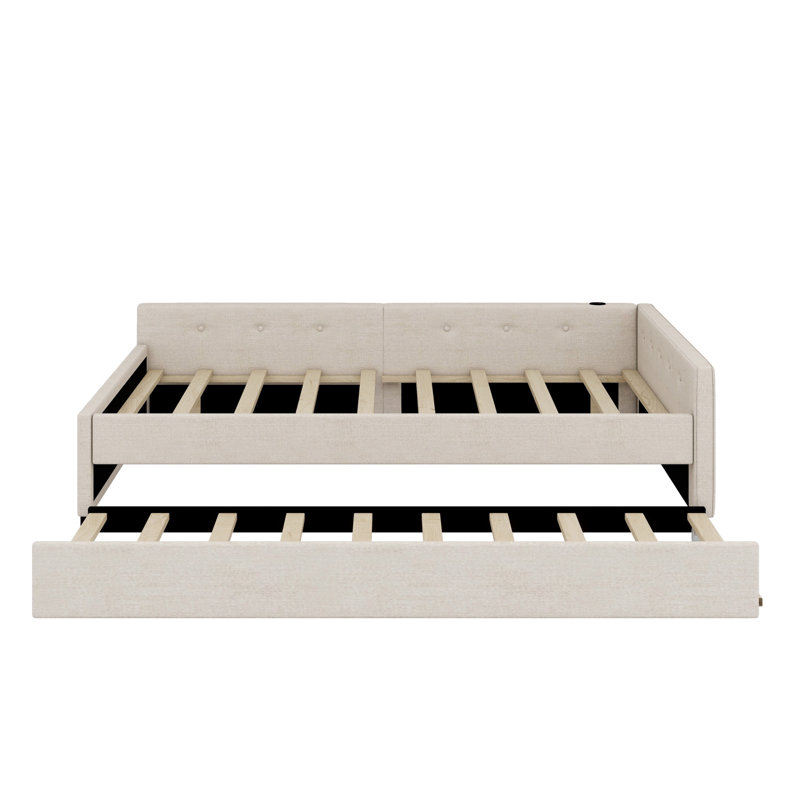 Lit plateforme tapissier avec port USB et gigogne