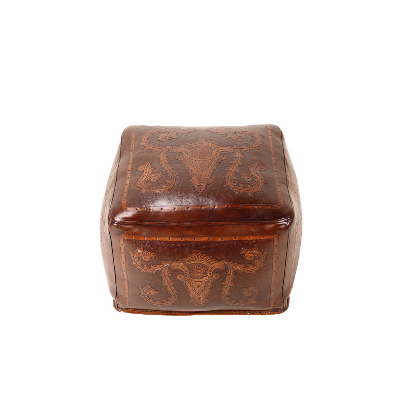 Navarette Upholstered Pouf, Antique Brown Genuine Leather