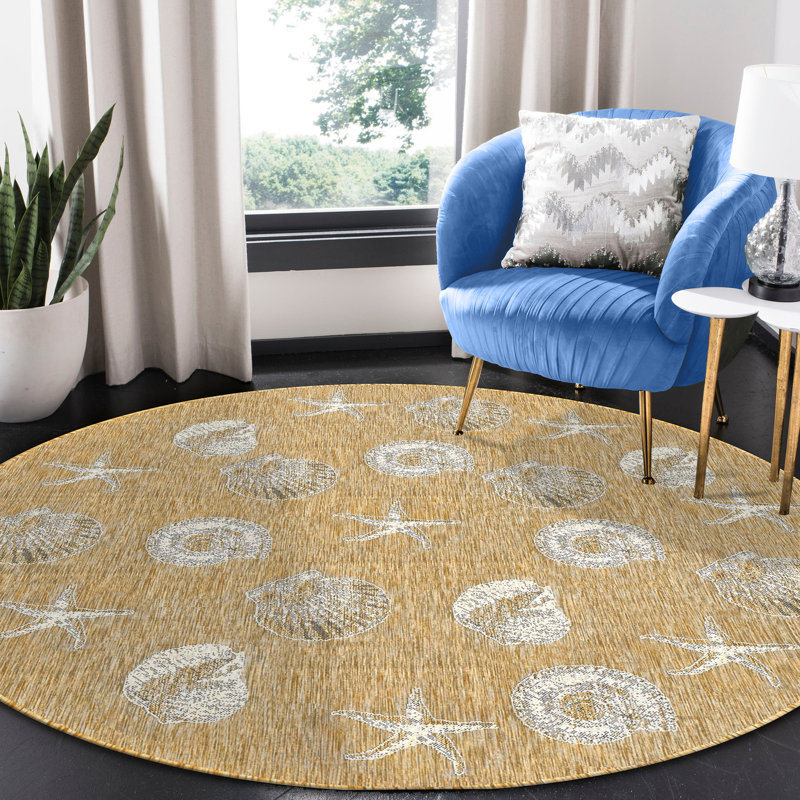 Tapis intérieur / extérieur brun clair Saldanha, Rond 7 pi 10 po