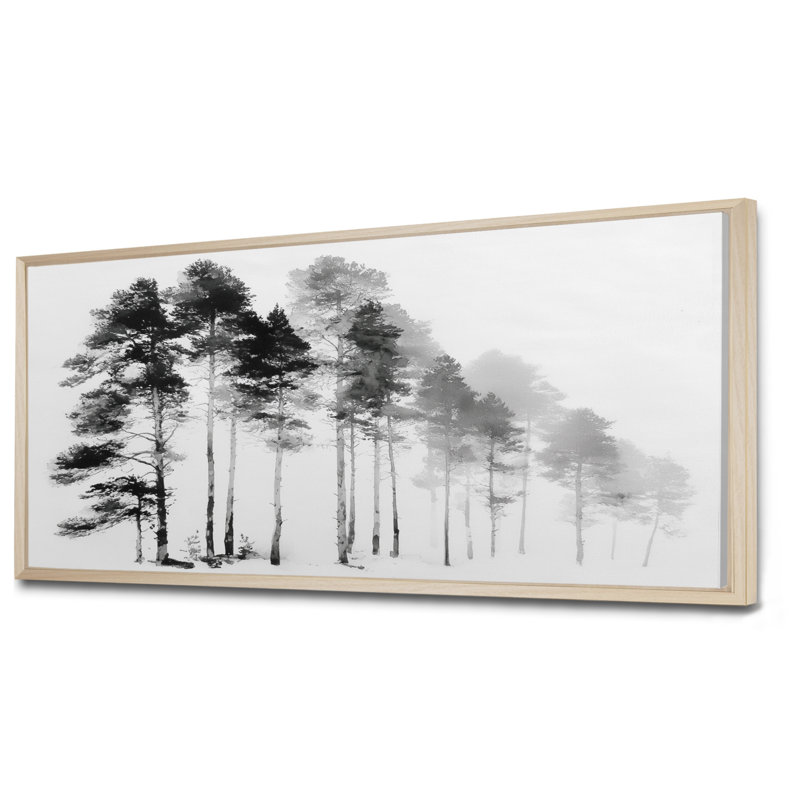 «Black and White Tall Pine Tree Forest», reproduction d'art sur toile, H 28 po x l 60 po, Cadre flottant, Naturel