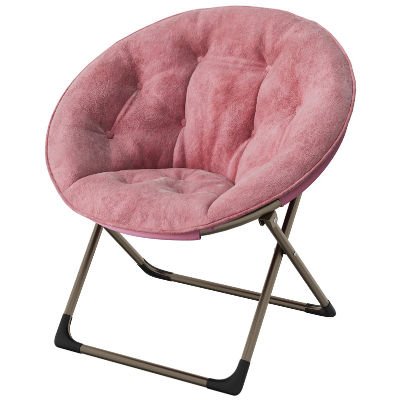 Oversized Folding Saucer Chair - soft-like Faux Fur Lounge Accent Chair with Thick Padding, Space-Saving Flower Design - Bedroom, Living Room, Dorm - Sturdy Metal Frame for Adults & Teens - Pink+Gold