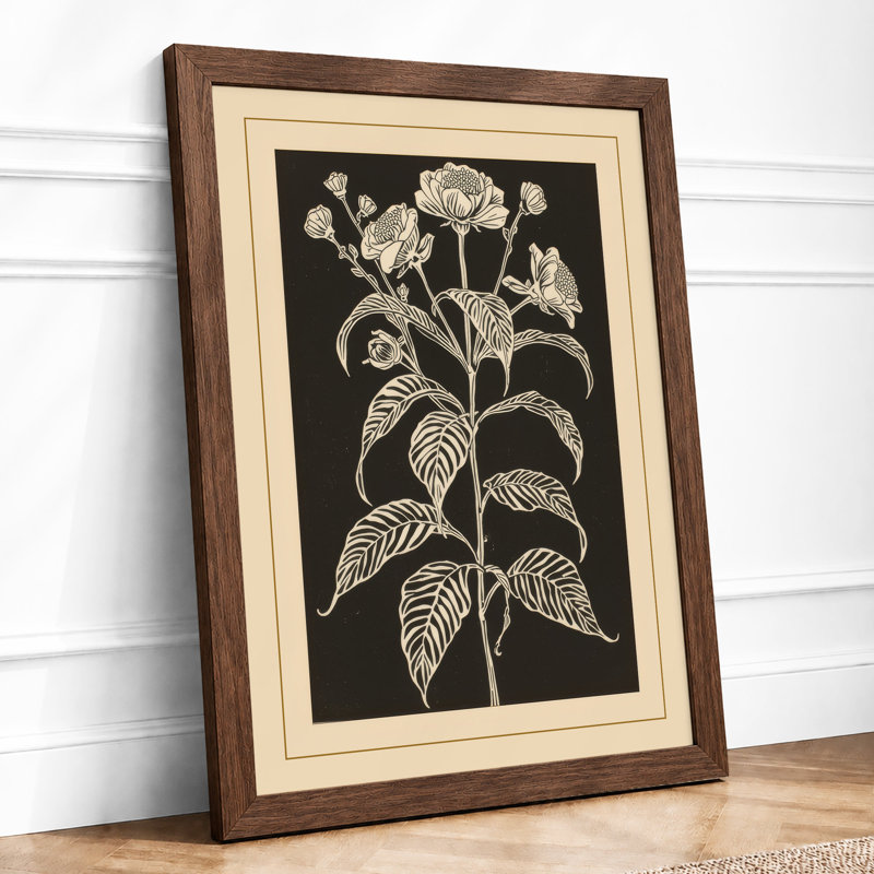 Linocut Study Botanical - Framed Print, A3 - 42.0 x 29.7 cm, Walnut