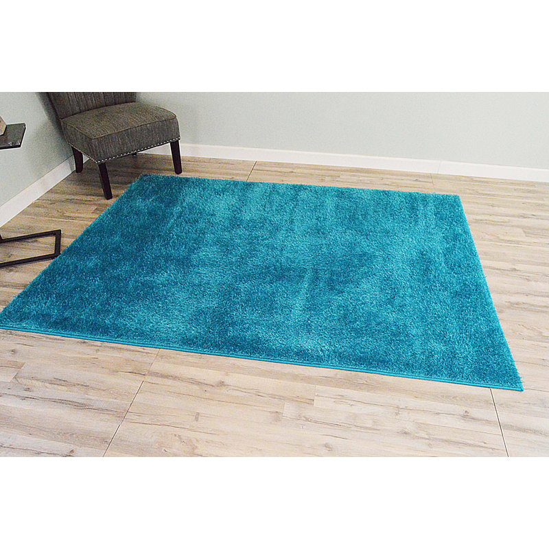 Tapis décoratif turquoise à poils longs 5 pi 3 po x 7 pi 6 po Adriaan