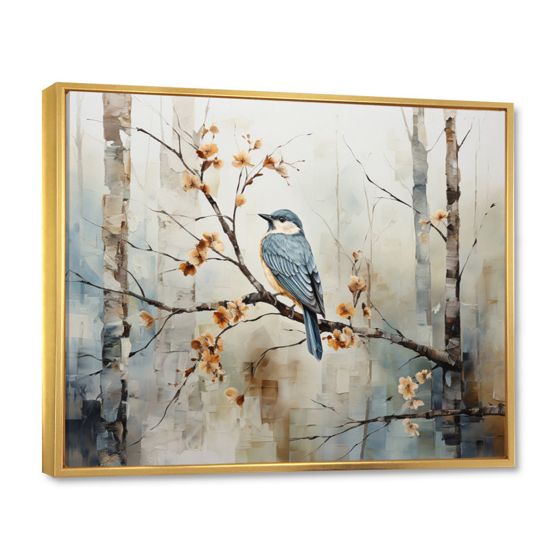 Birch Woods Ethereal Elegance III - Art mural bouleau, 34" H x 44" W, Cadre flottant doré