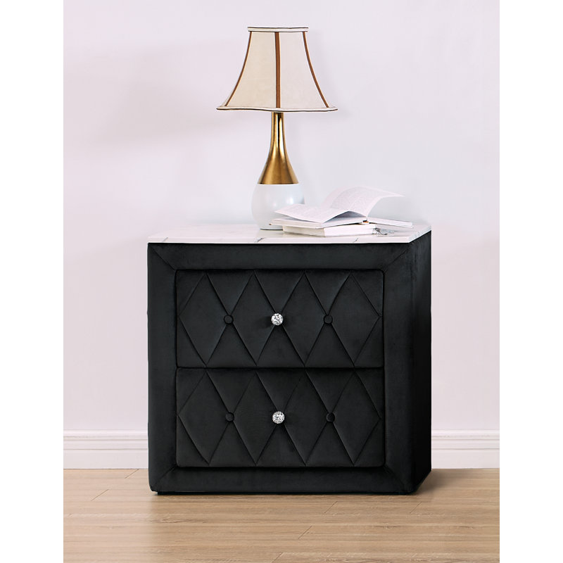 1Pc Nightstand 2- Drawers Storage
