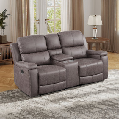 75.2'' Wide Classic Leather Reclining Sectional, Loveseat Recliner With Storage & Cup Holders
