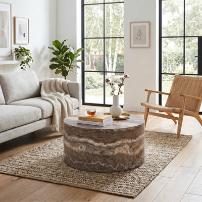 Round Cylindrical Marble Textured Mdf Coffee Table