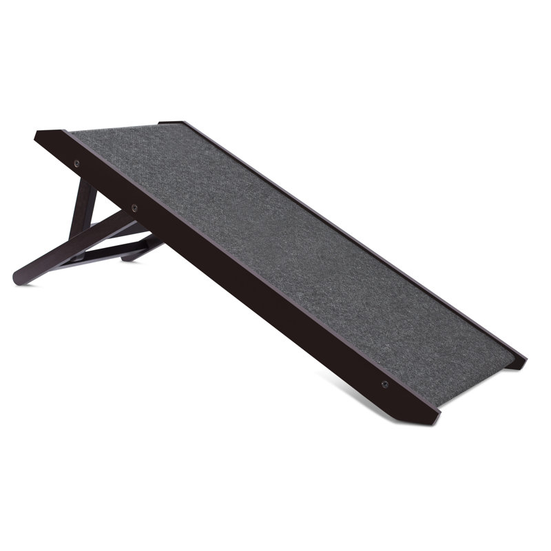 Espresso Adjustable Wooden Pet Ramp with Grip Carpet