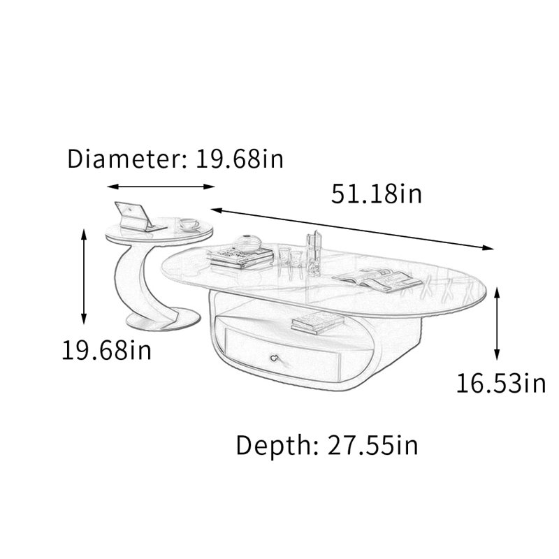 Ensemble de tables basses pour petit appartement en ardoise Simplicity, Blanc, H 16,53 po x L 51,18 po x l 27,55 po