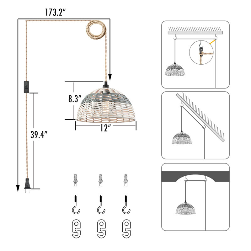Luminaire suspendu en dôme avec interrupteur Farmhouse
