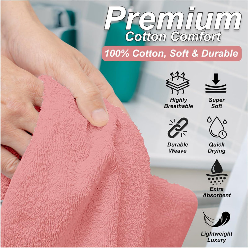 Premium Egyptian 100% Cotton Towels | Soft, Lightweight, Ultra-Absorbent Bathroom Towels for Daily Comfort, Pink