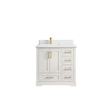 Boston 36 In. W X 22 In. D Left Offset Sink Bathroom Vanity In Alabaster With Cove Edge Quartz