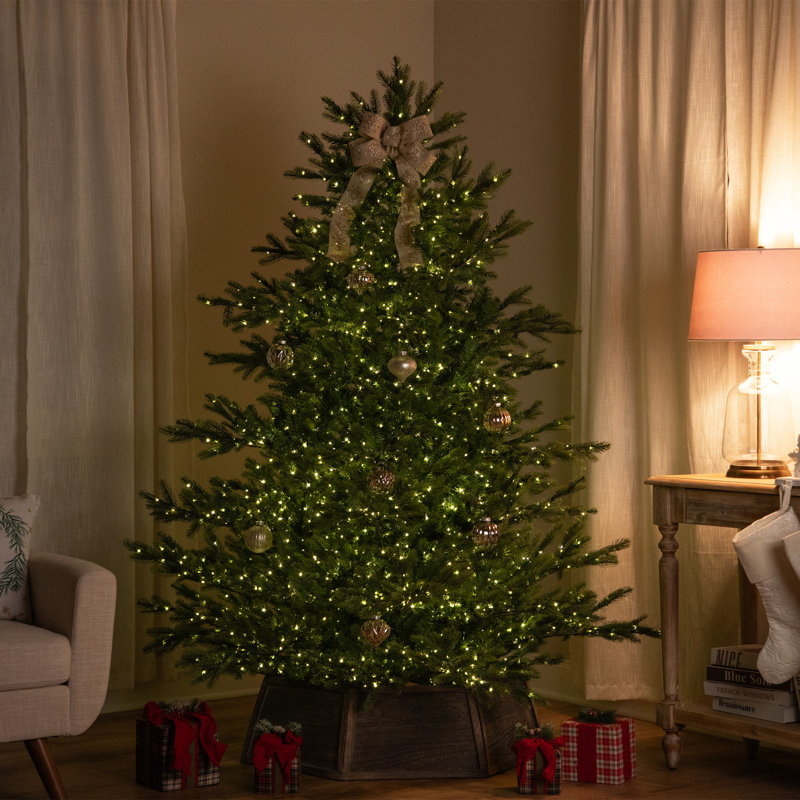 Pre-Lit Full Oregon Noble Fir Artificial Christmas Tree - Warm White LED Lights, 7.5' H