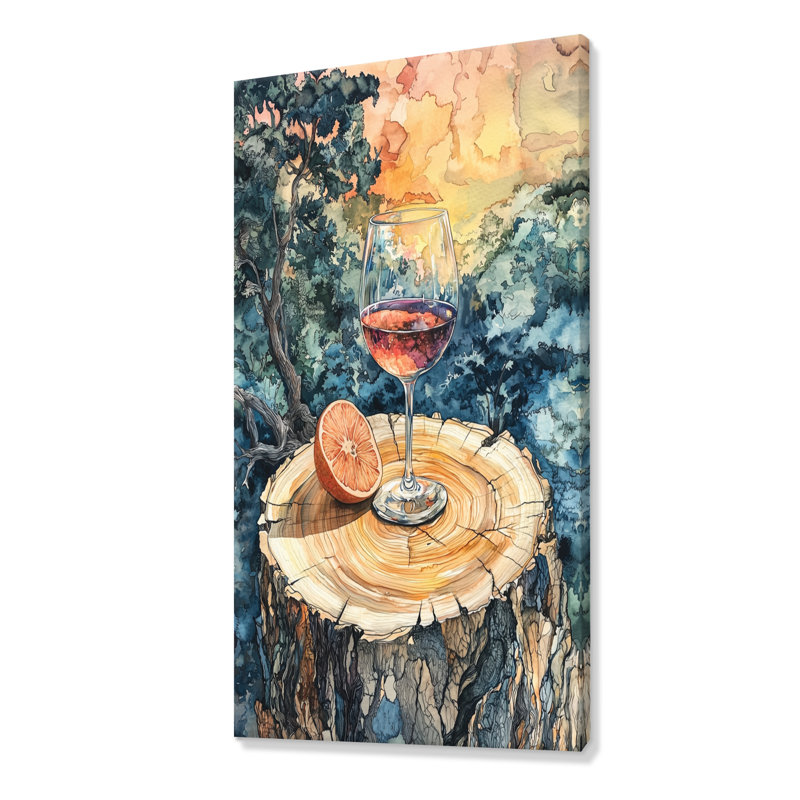 Gillyard pamplemousse avec verre de vin dans un vignoble - Décoration murale vignoble, H 60 po x l 28 po, Toile tendue
