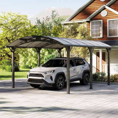 12x16FT Gray Heavy Duty Metal Carport, Arch Polycarbonate Roof Canopy, Outdoor Car Truck & Boat Shelter Garage Tent for Backyard Use
