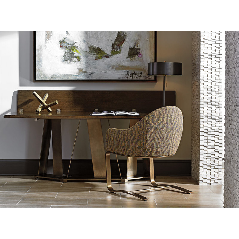 Transitional Brown Wood and Metal Rectangular Console Table