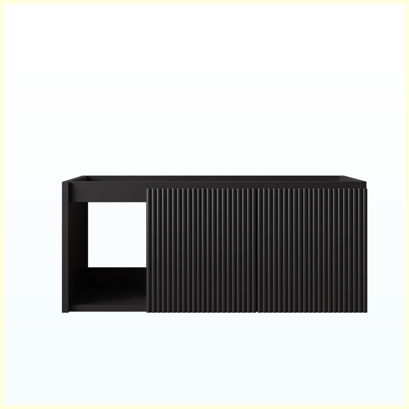 Meuble de salle de bain suspendu noir 91 cm (36 po) | 2 portes rayées + 1 tablette ouverte | Sans lavabo ni comptoir, sans robinetterie ni couvercle de lavabo