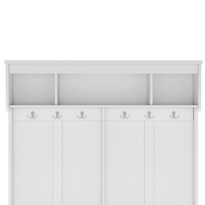 Modern Hallway Hall Tree With Metal Hooks And Storage Space, Multi-Functional Entryway Coat Rack With Shoe Cubbies, White