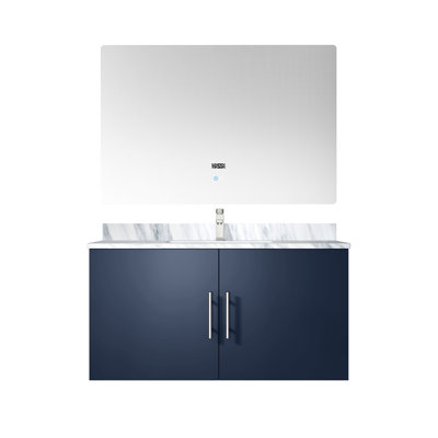 Meuble-lavabo bleu marine avec surface en marbre, robinet et robinet de 36 po Miroir à DEL - plateau à griffes 22 D et style durable