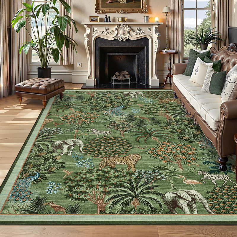 Machine Washable Rug Non-Slip Area Rug Durable Floor Carpet Easy-Cleaning Rug for Living Room Playroom Bedroom