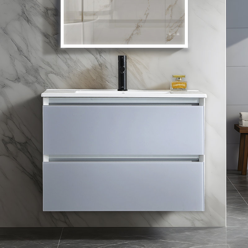 Meuble-lavabo mural simple 30 po avec lavabo, Gris clair