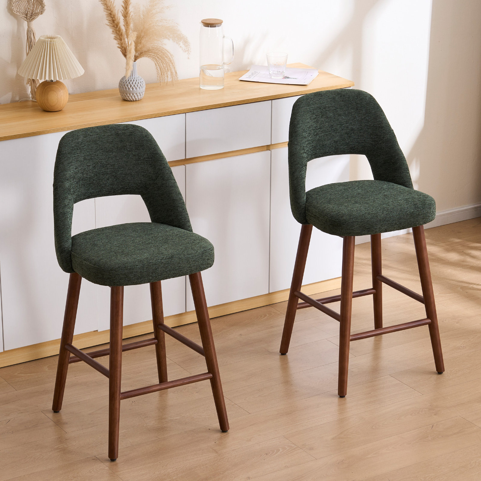Ryden 26" Bar Stool, Green Chenille