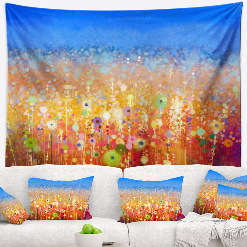 Tapisserie d'aquarelle abstraite de champ de fleurs, H 32 po x l 39 po