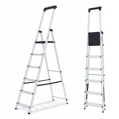  Step Ladder,6-Step Folding Ladder,Heavy Duty 330 lbs Capacity, Anti-Slip Wide Steps & Handrail, Lightweight Aluminum Step Stool with Tool Tray