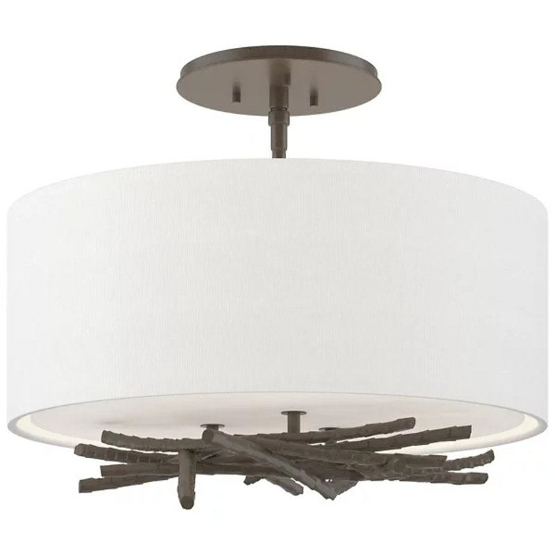 Brindille 3 - Light Semi Flush Mount, Natural Anna, Dark Smoke