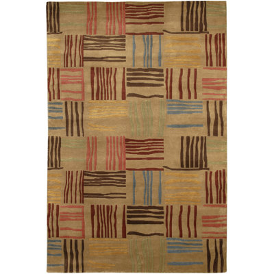Tapis jaune / vert / beige en laine noué à la main Callida