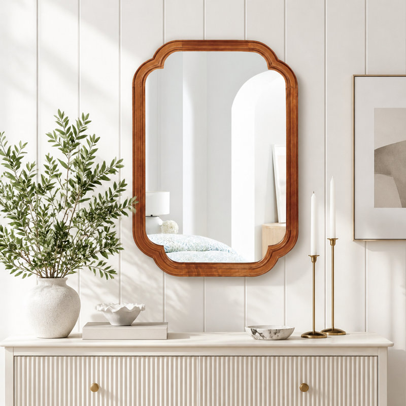 Solid Wood Frame Mirror, Yellow Brown