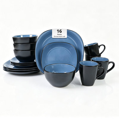 HomeVSS Stoneware 16-Piece Square Dinnerware Set，Service for 4