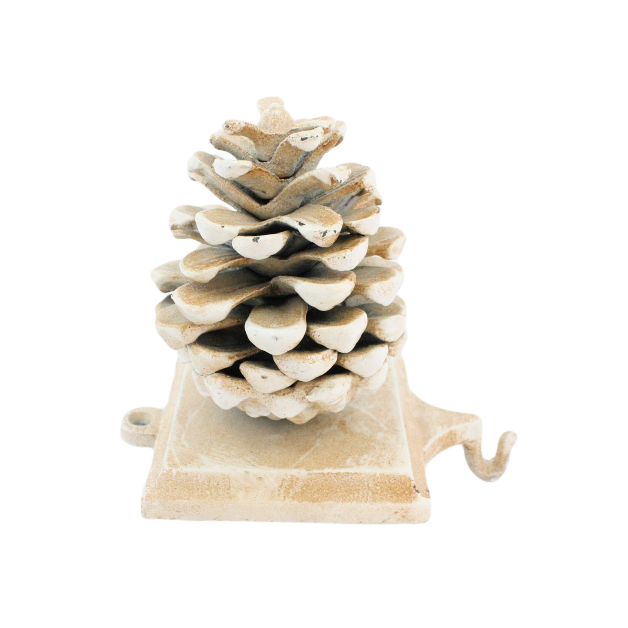 Pinecone Stocking Holder, Cast Iron White