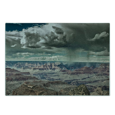 Ambesonne Nature Tempered Glass Cutting Board Clouds on Grand Canyon White Brown
