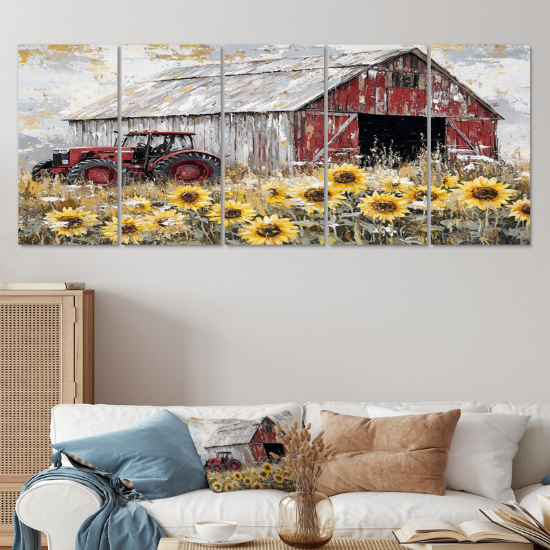 Drabeck - art mural tournesols - art mural traditionnel sur toile 5 pièces, H 32 po x l 80 po