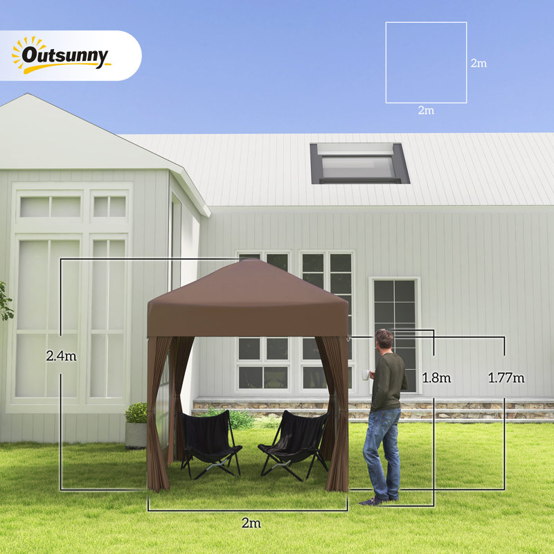 2 x 2m Brown Pop Up Gazebo Party Tent Marquee with 4 Removable Sidewalls and Windows, Garden Wedding Canopy with Carry Bag