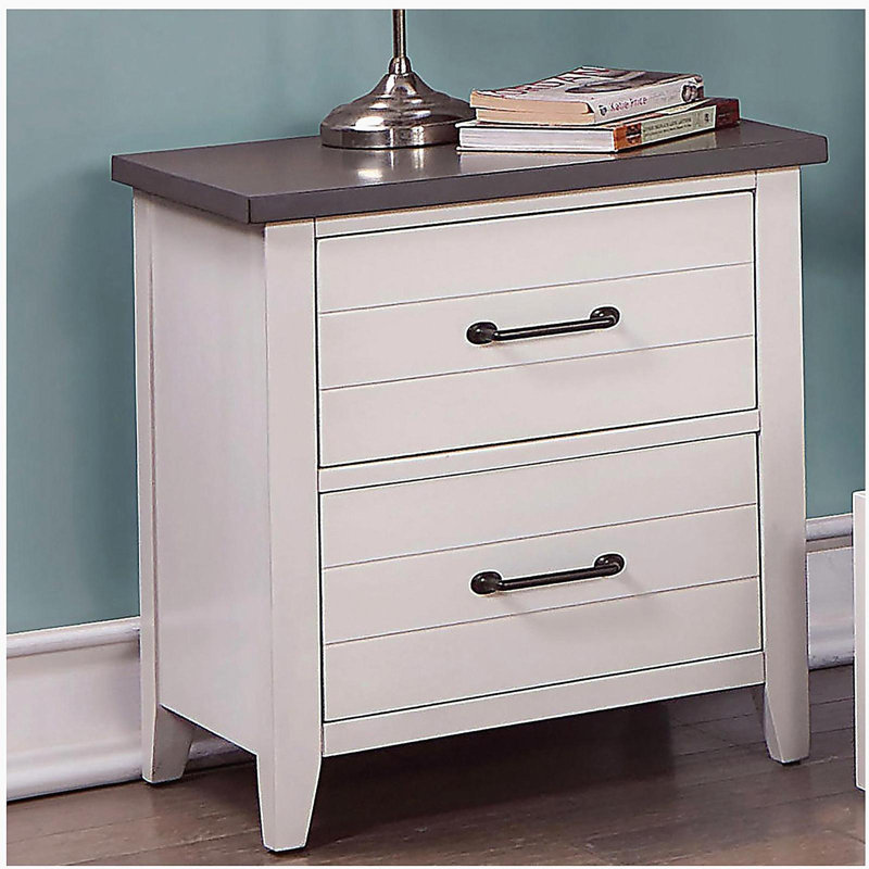 Table de chevet de couleur blanche 1pc Table de chevet en bois massif Noir 2 tiroirs avec plateau gris, finition deux tons