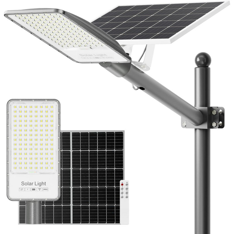Réverbère commercial solaire de 250 W avec télécommande, projecteur de sécurité ultra-lumineux à DEL 6500 K, conception entièrement étanche en aluminium pour les stationnements, les cours, les fermes et les terrains de sport