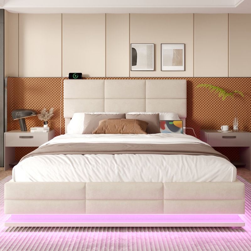 Upholstered Ottoman Storage Bed, Double (4'6), Beige