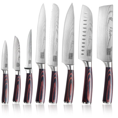 Premium 8PCS Japanese Knife Set,Sharp Knives Set for Kitchen,Non-slip Wooden Ergonomic Handle,High Carbon Stainless Steel Forged Luxury Gift
