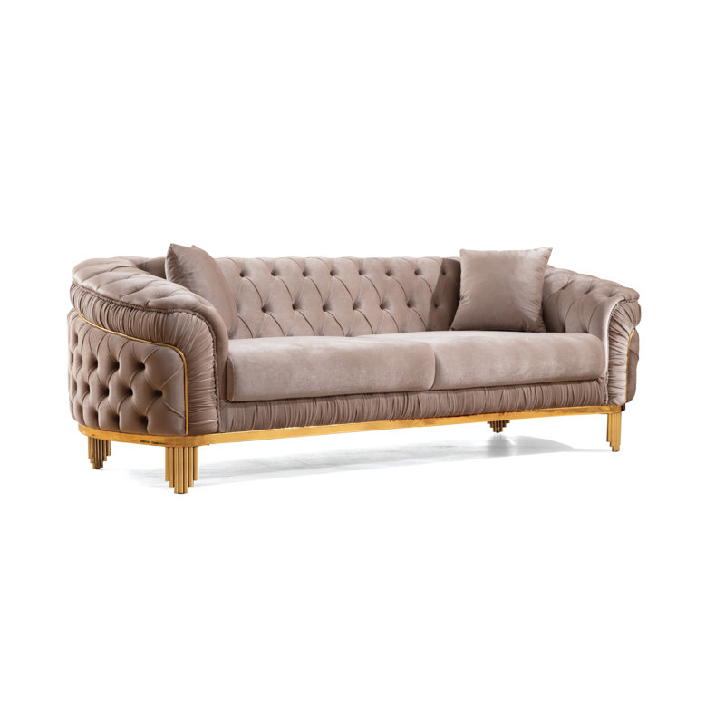 Valorie 92'' Velvet Sofa, Taupe Velvet